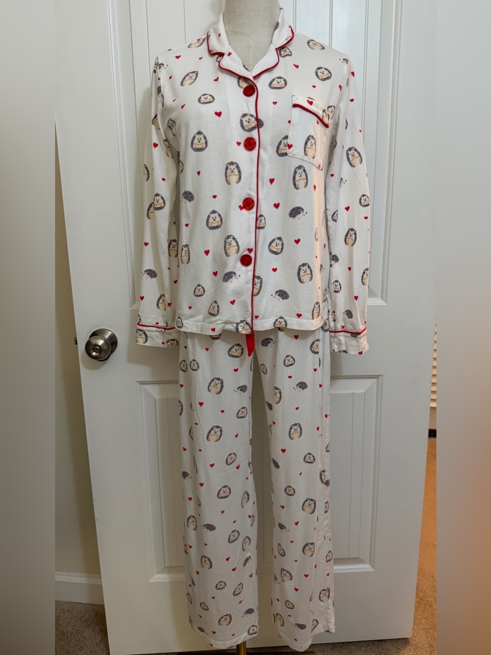 P.J. Salvage Cream &Red Hedgehog Pajama Set sz small